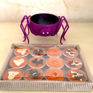 NWT HALLOWEEN spider tea light candle holder & candles